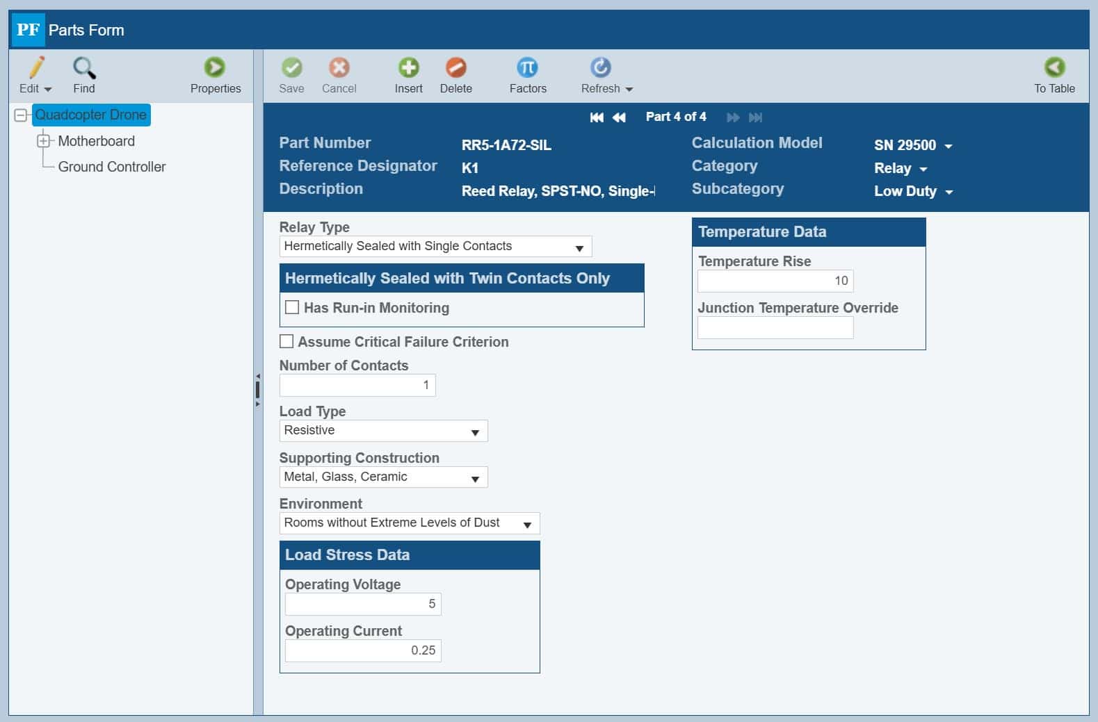 Image shows an example screenshot of the Siemens 29500 calculation model within Relyence